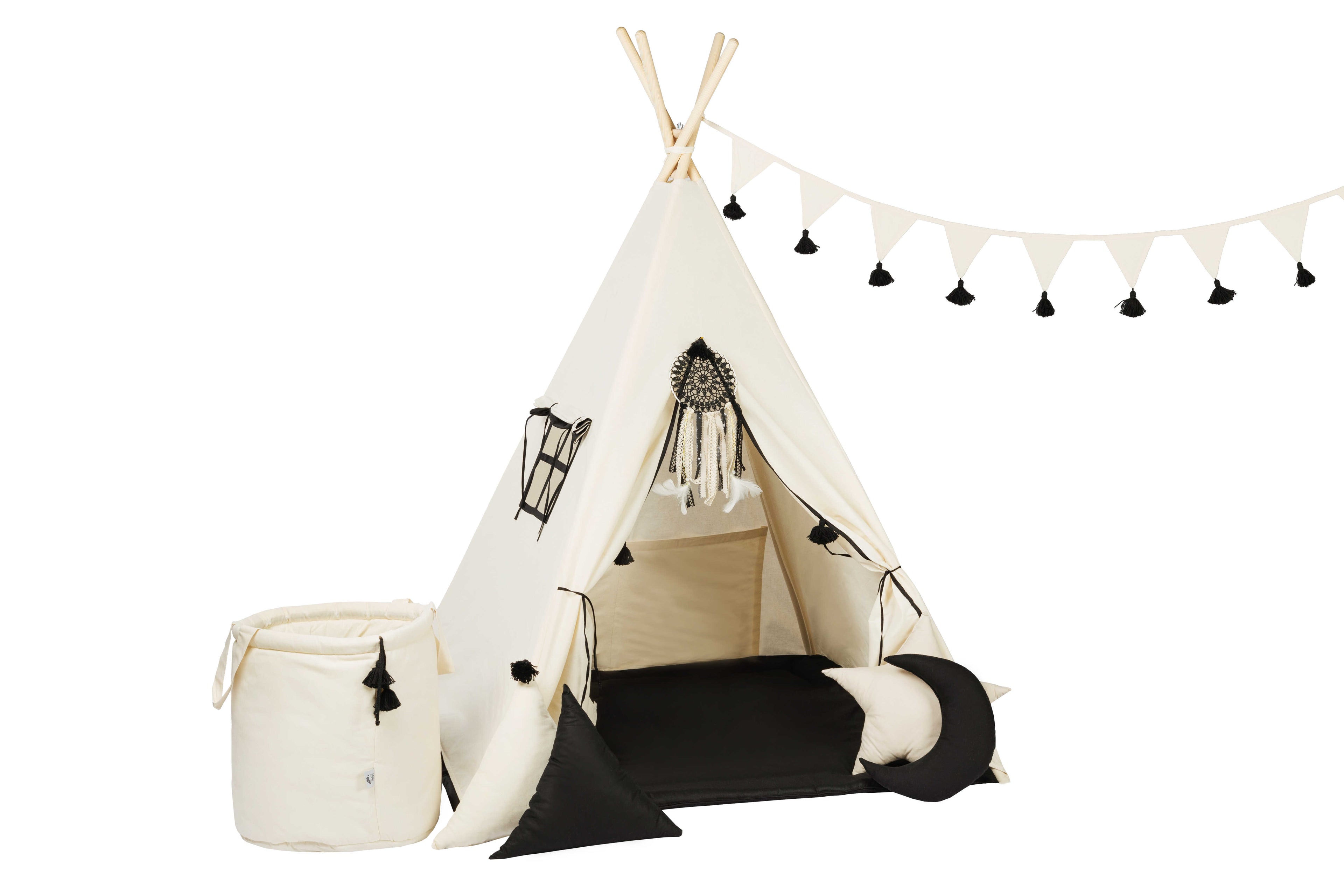 Kids Tipi - Cream &amp; Black Tassels