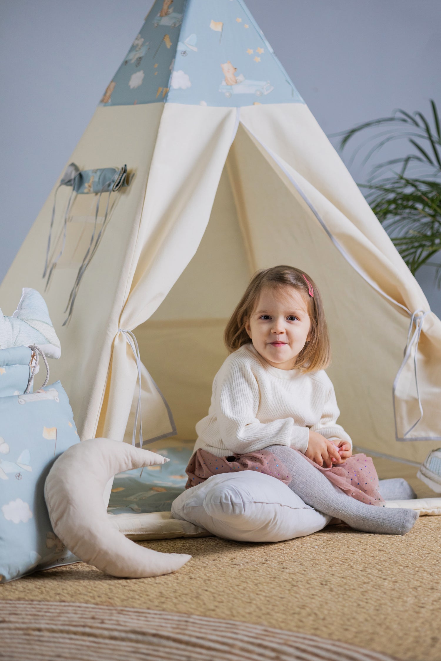 Blue &amp; Cream Tipi Tent | Blue Tipi Tent | Blue Tipi | Tipi Tent for Kids | Kids Tipi Tent | Tipi Tent for Babies and Toddlers | Kids Play Tent | Tipi Tent | Tipi Tent for Boys &amp; Girls |