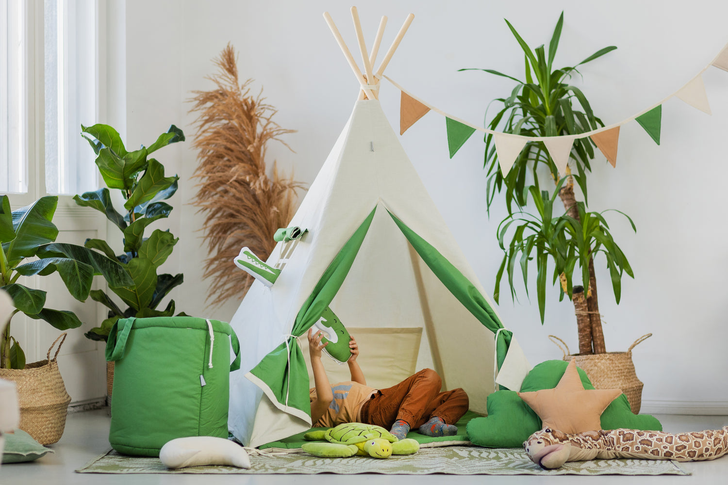 Green Tipi Tent | Green &amp; Cream Tipi | Tipi Tent for Kids | Kids Tipi Tent | Tipi Tent for Babies and Toddlers | Cream Tent | Tipi Tent |