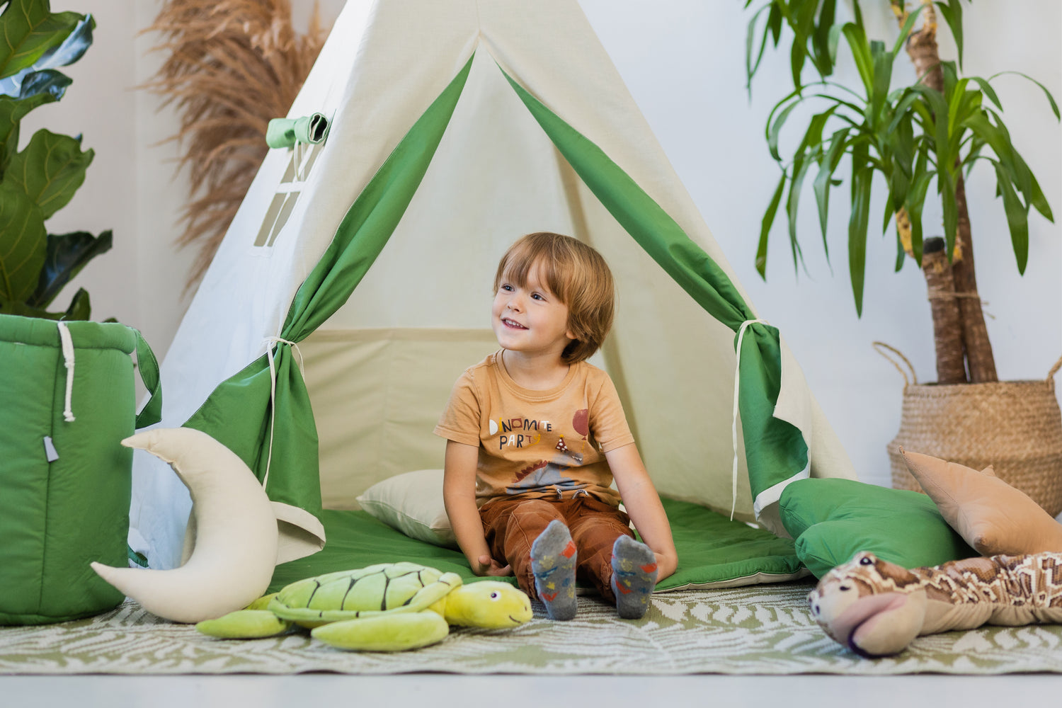 Tente Tipi pour Enfants - Crème et Vert