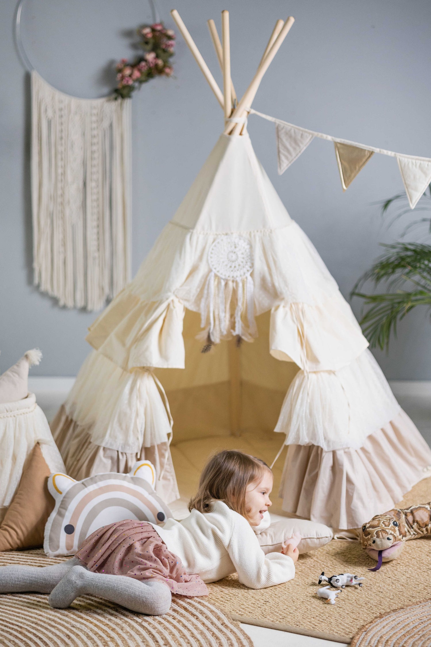 Tente Tipi pour enfants - Volants crémeux