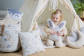 Cream kids tipi with Bunnies and Owls | cream tipi tent for kids | baby tipi tent | tipi tent cream | cream kids tent | cream tipi | Cream Tent with Pom-Poms