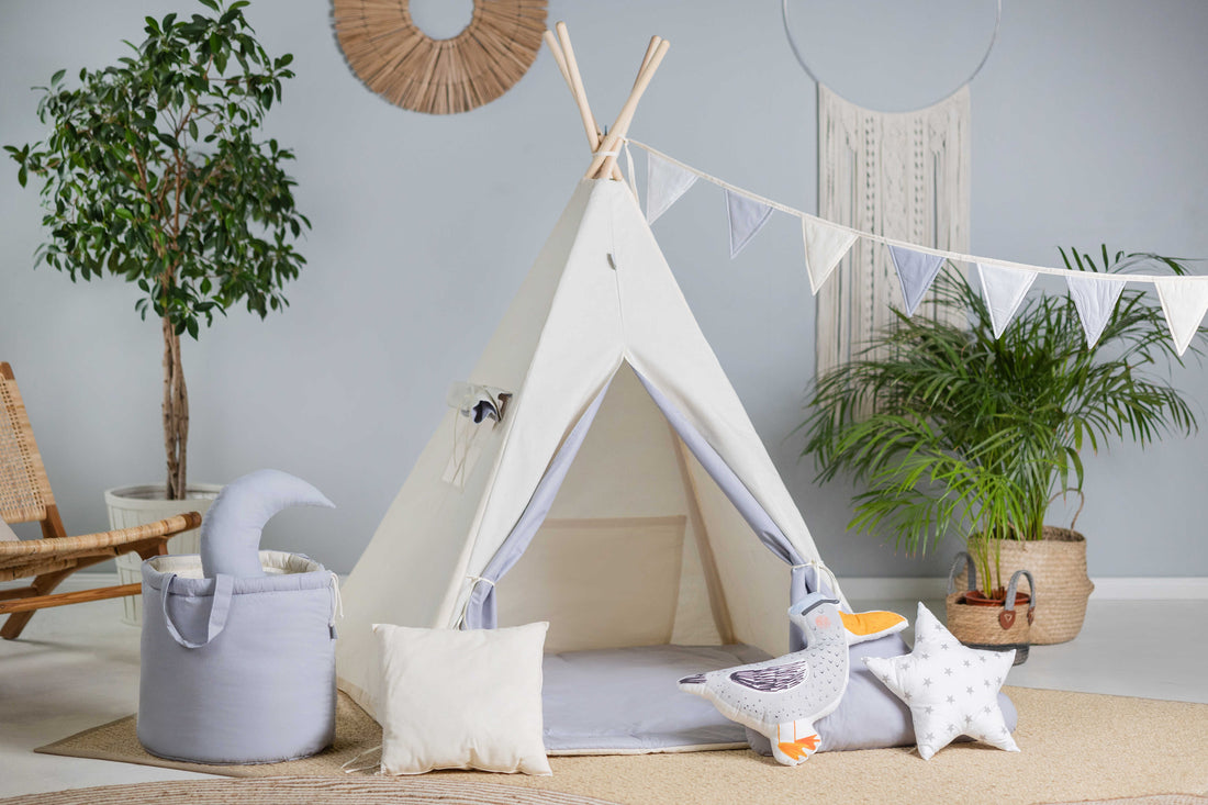 Cream &amp; Grey Tipi Tent | Tipi Tent Grey | Tipi Tent for Kids | Kids Tipi Tent | Tipi Tent for Babies and Toddlers | Grey Tent | Tipi Tent | Tipi Tent for Girls | 