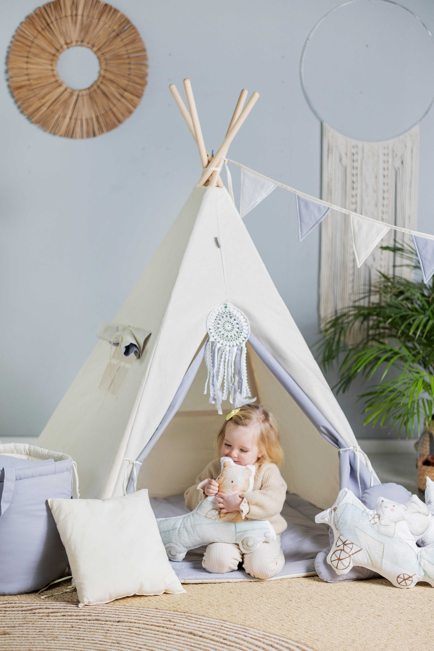 Cream &amp; Grey Tipi Tent | Tipi Tent Grey | Tipi Tent for Kids | Kids Tipi Tent | Tipi Tent for Babies and Toddlers | Grey Tent | Tipi Tent | Tipi Tent for Girls | 