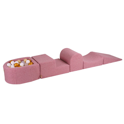 Pink Boucle Soft Play Set + Ball Pit | MeowBaby® Pink BOUCLE climbing blocks 4 elements + Ball Pit |