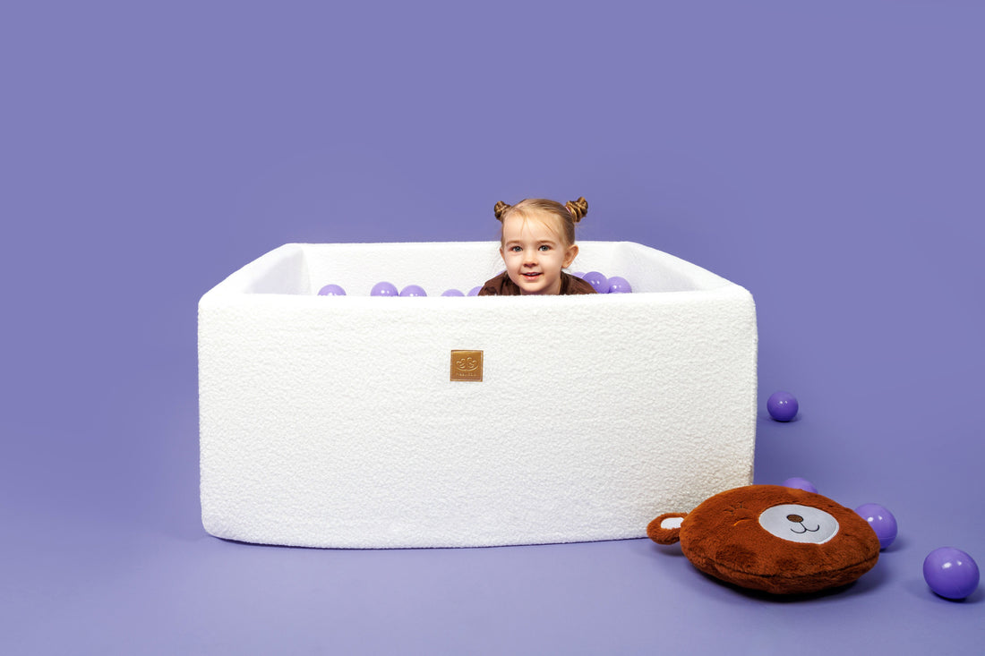 MeowBaby® White Boucle Square Ball Pit 90x90x40CM - 300 balls