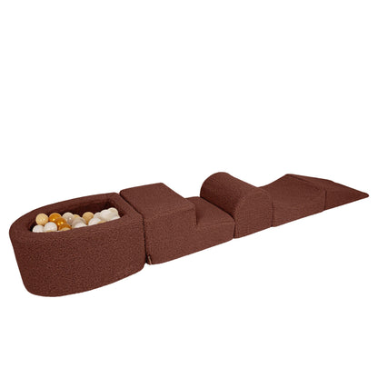 Meowbaby Brown Bearly Foam Playground | meowbaby soft play set with mini ball pit | soft play climbing blocks | brown soft play for babies |