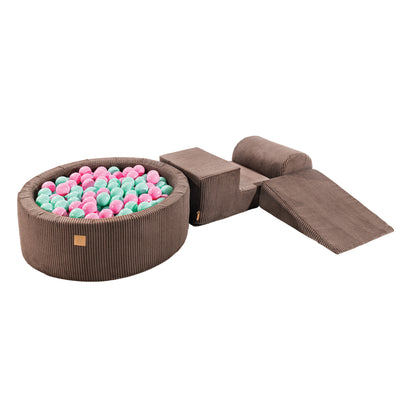 MeowBaby® Brown CORDUROY Soft Play + Ball Pit 90x30CM + 200 Balls