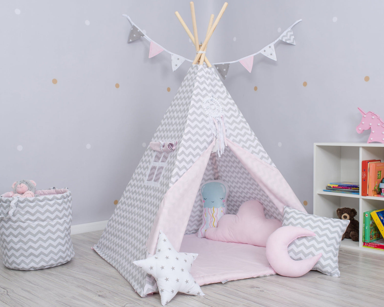 Pink &amp; Grey Tipi Tent | Tipi Tent for Kids | Kids Tipi Tent | Tipi Tent for Babies and Toddlers | Pink Tent | Tipi Tent | Tipi tent for Girls |