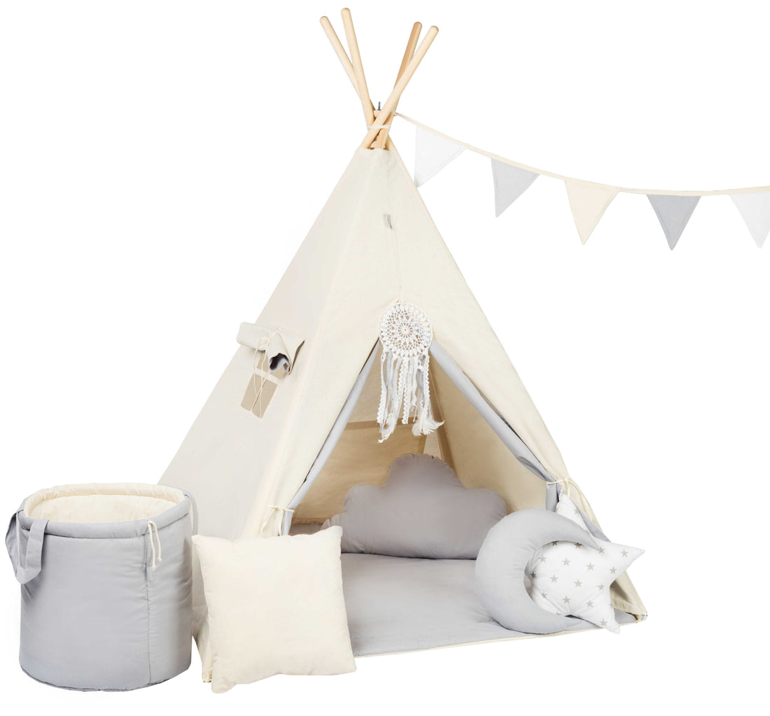 Cream &amp; Grey Tipi Tent | Tipi Tent Grey | Tipi Tent for Kids | Kids Tipi Tent | Tipi Tent for Babies and Toddlers | Grey Tent | Tipi Tent | Tipi Tent for Girls | 