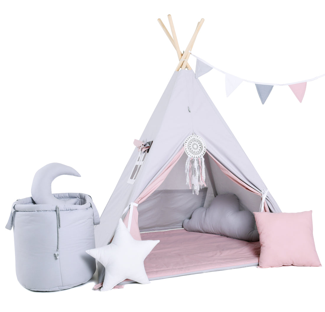 Tipi Enfant - Gris Clair &amp;amp; Rose Palace