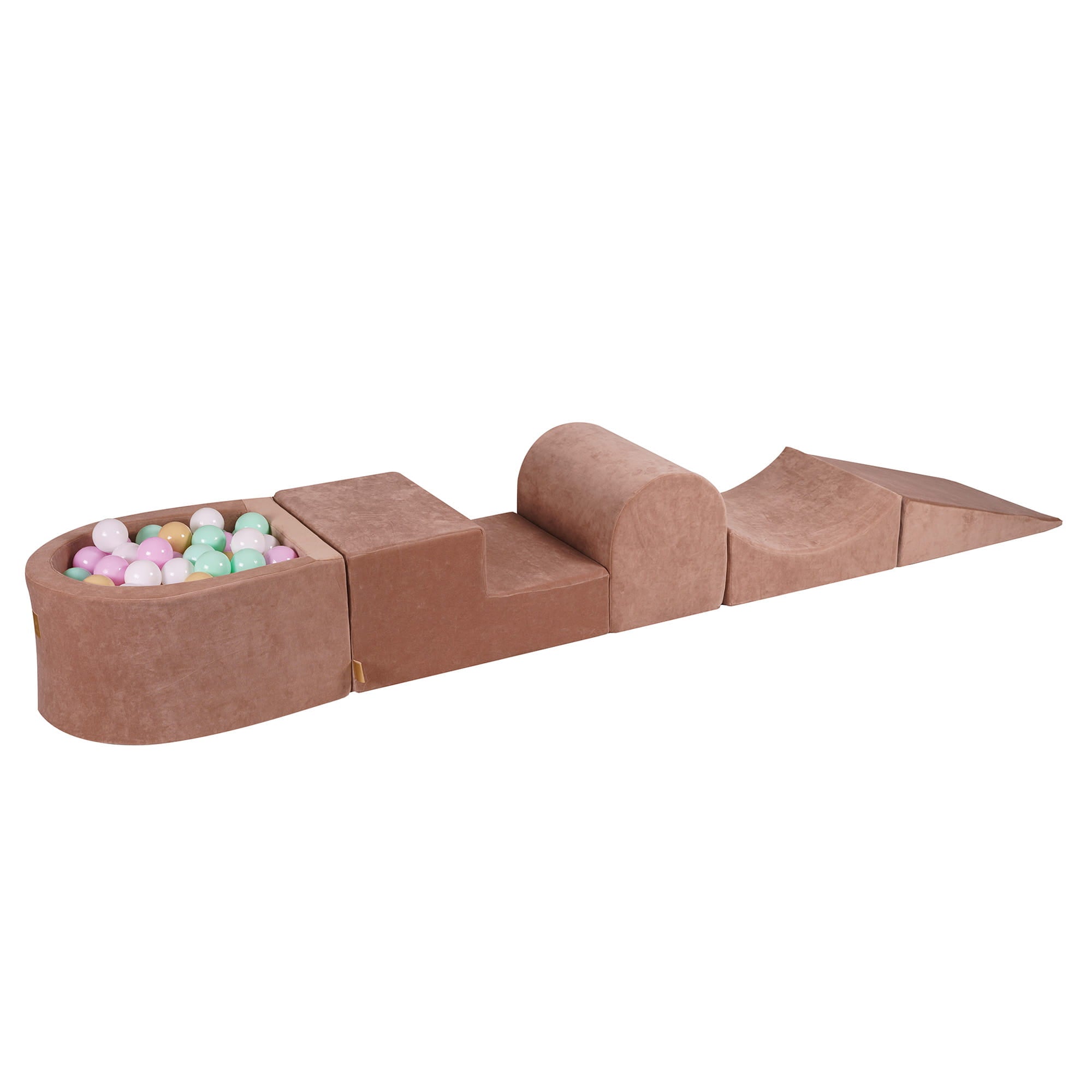 MeowBaby® VELVET Beige climbing blocks 4 elements + Ball Pit + 100 Balls