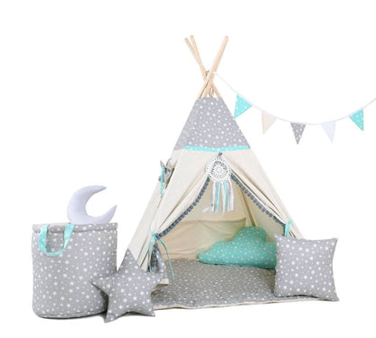 Kids Tipi Tent - Mint Star Pearl