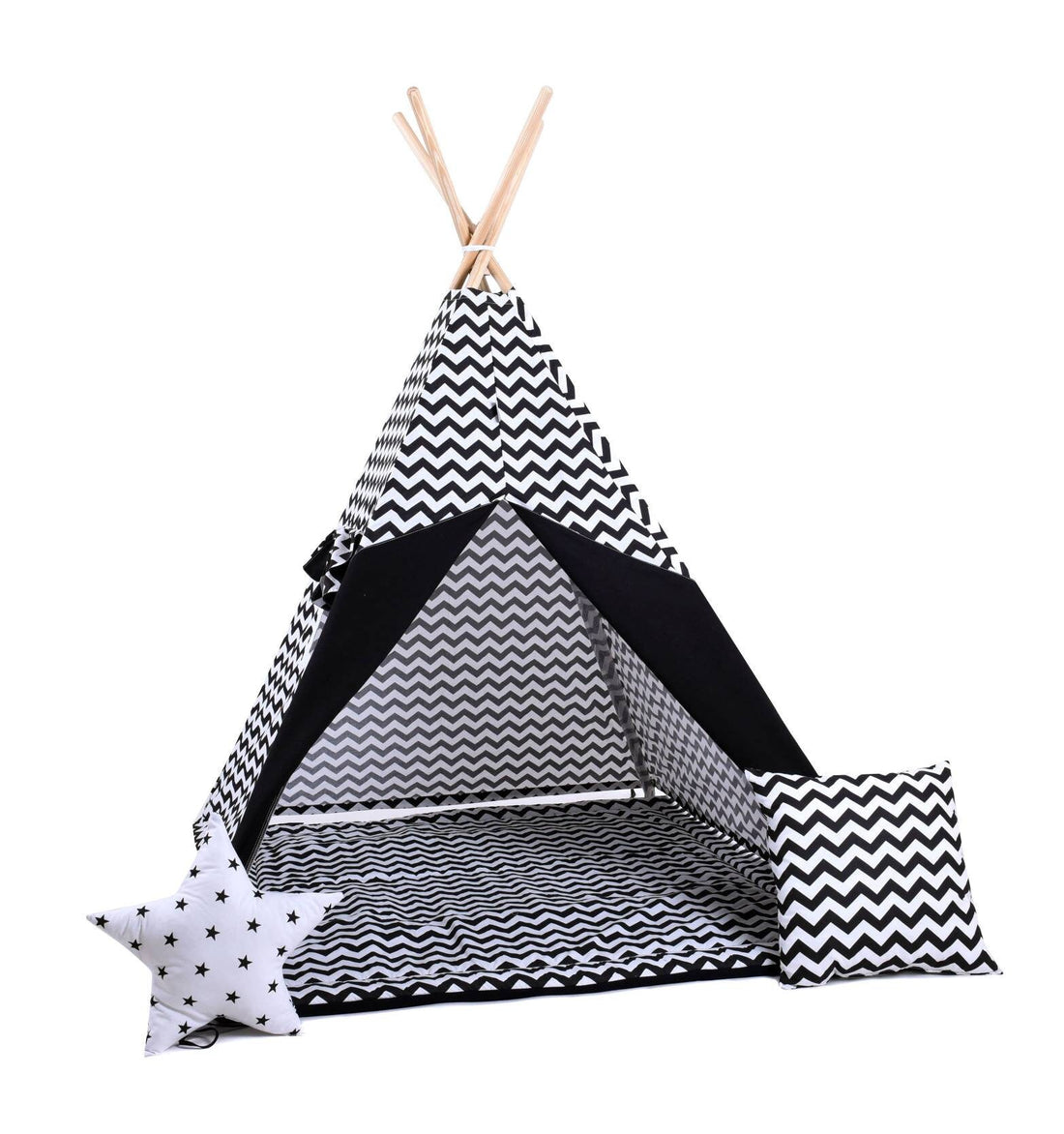 Tente Tipi Enfants - Zigzag Noir &amp;amp; Blanc