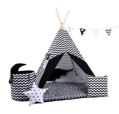 Kids Tipi Tent - Black &amp; White Zigzag