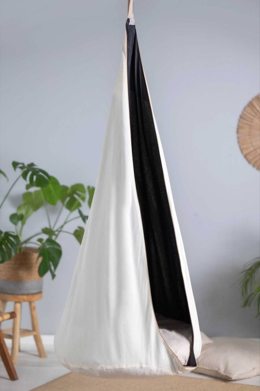 | cream and black cocoon swing | kids cocoon swing | hanging cocoon swings | chair swing | kids hanging chair swing | cream cocoon swing for kids |