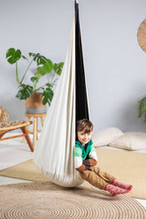 | cream and black cocoon swing | kids cocoon swing | hanging cocoon swings | chair swing | kids hanging chair swing | cream cocoon swing for kids |