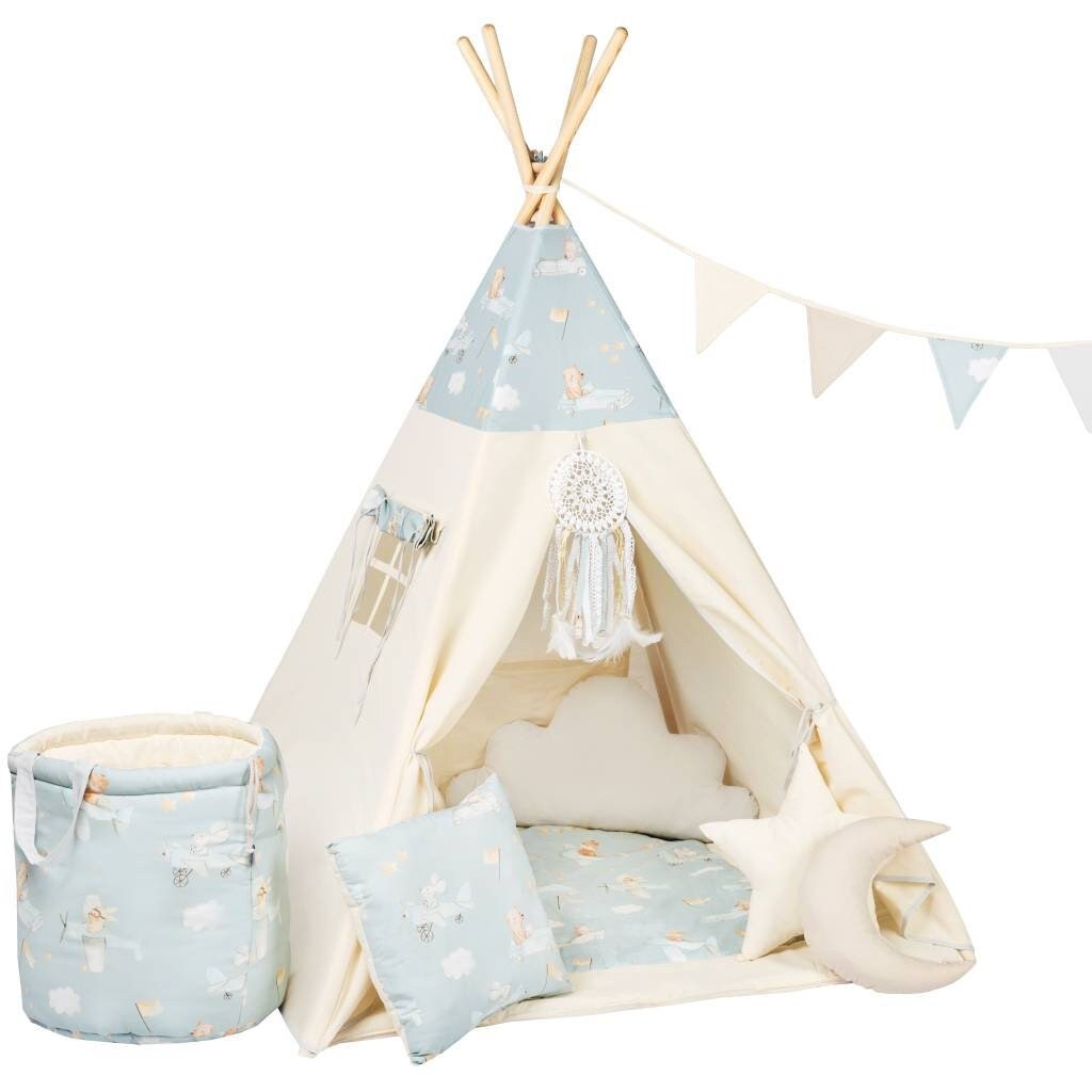 Blue &amp; Cream Tipi Tent | Blue Tipi Tent | Blue Tipi | Tipi Tent for Kids | Kids Tipi Tent | Tipi Tent for Babies and Toddlers | Kids Play Tent | Tipi Tent | Tipi Tent for Boys &amp; Girls |