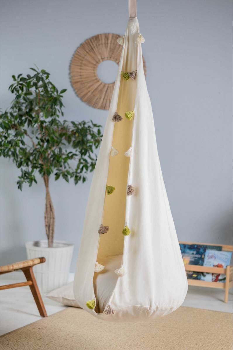 | cream cocoon swing | kids cocoon swing | hanging cocoon swings | chair swing | kids hanging chair swing | cream cocoon swing for kids |