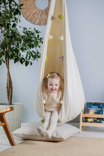 | cream cocoon swing | kids cocoon swing | hanging cocoon swings | chair swing | kids hanging chair swing | cream cocoon swing for kids |