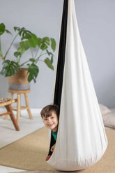 | cream and black cocoon swing | kids cocoon swing | hanging cocoon swings | chair swing | kids hanging chair swing | cream cocoon swing for kids |