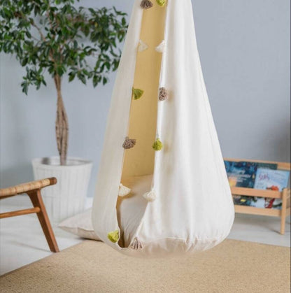 | cream cocoon swing | kids cocoon swing | hanging cocoon swings | chair swing | kids hanging chair swing | cream cocoon swing for kids |