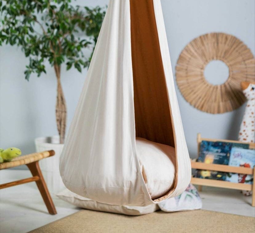 | beige cocoon swing | kids cocoon swing | hanging cocoon swings | chair Swing | kids hanging chair swing | beige cocoon swing for kids |