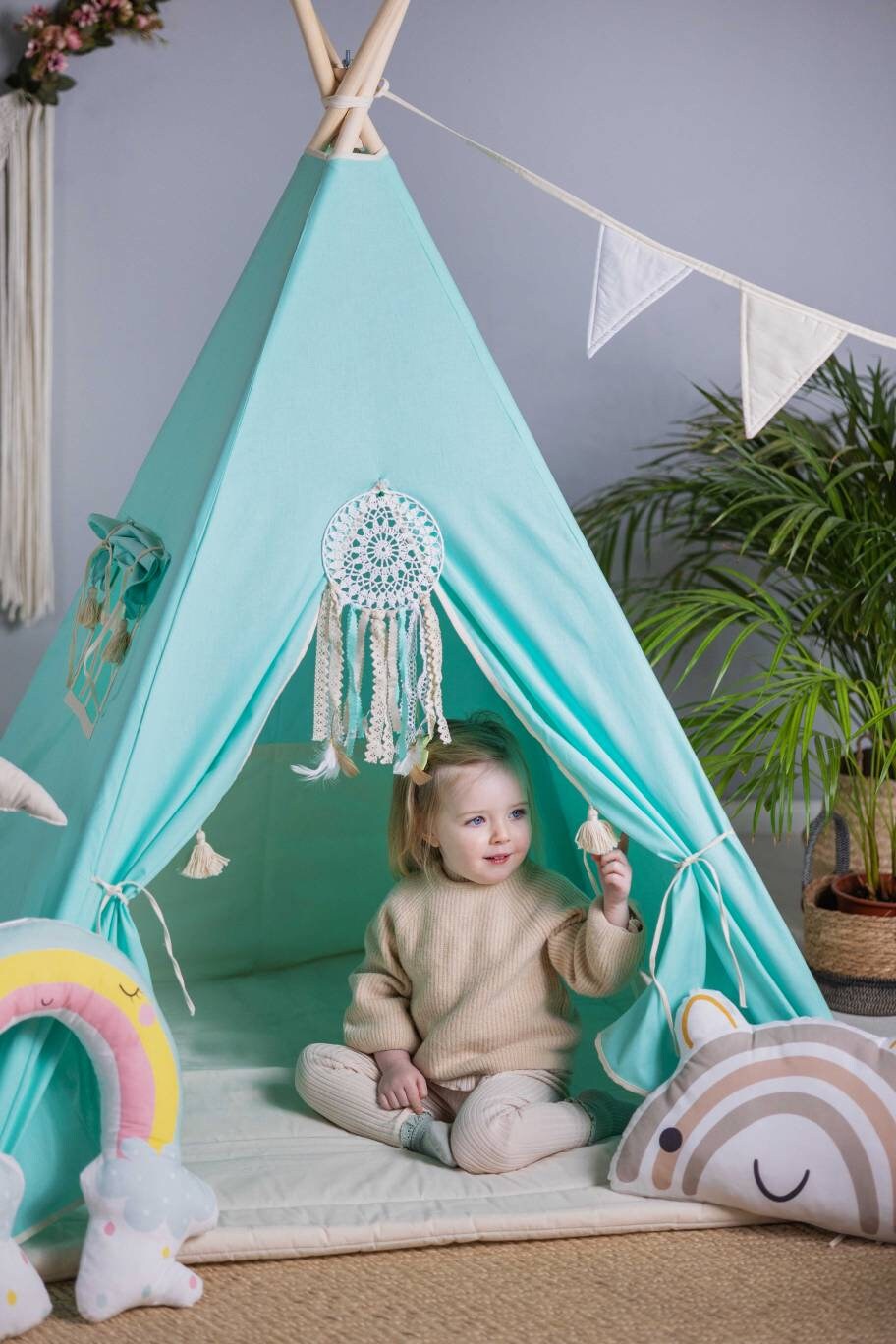 Tente Tipi pour Enfants - Pompon Menthe