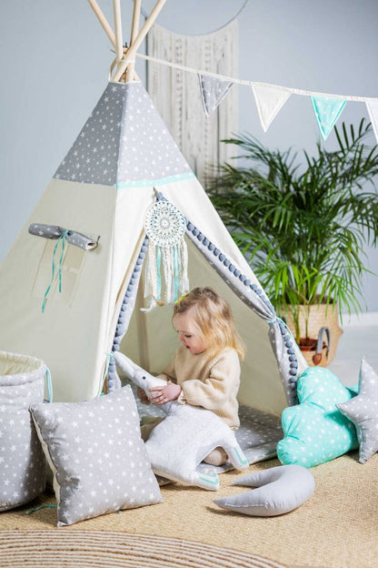 Kids Tipi Tent - Mint Star Pearl