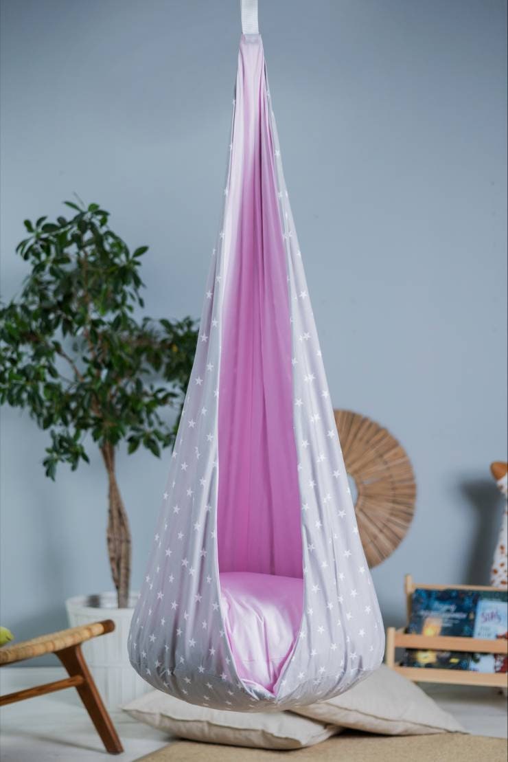 Altalena Cocoon per bambini - Rosa e stelle