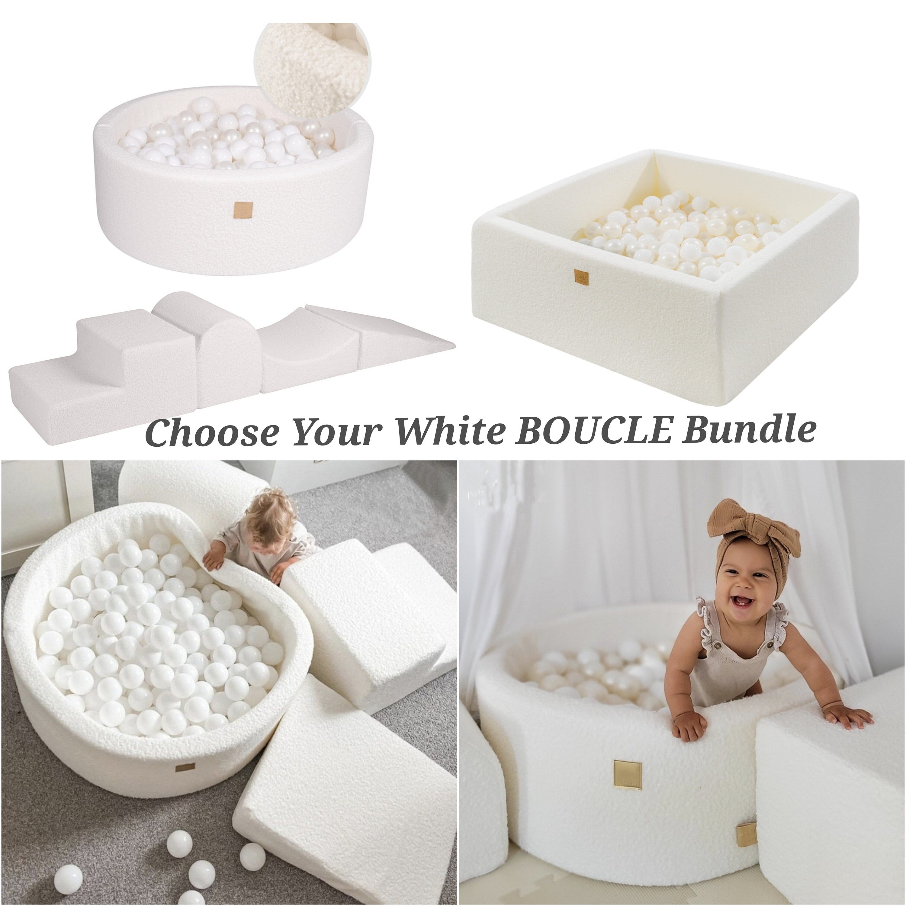 White BOUCLE Soft Play + Ball Pit + Balls | White Boucle Ball Pit Bundle