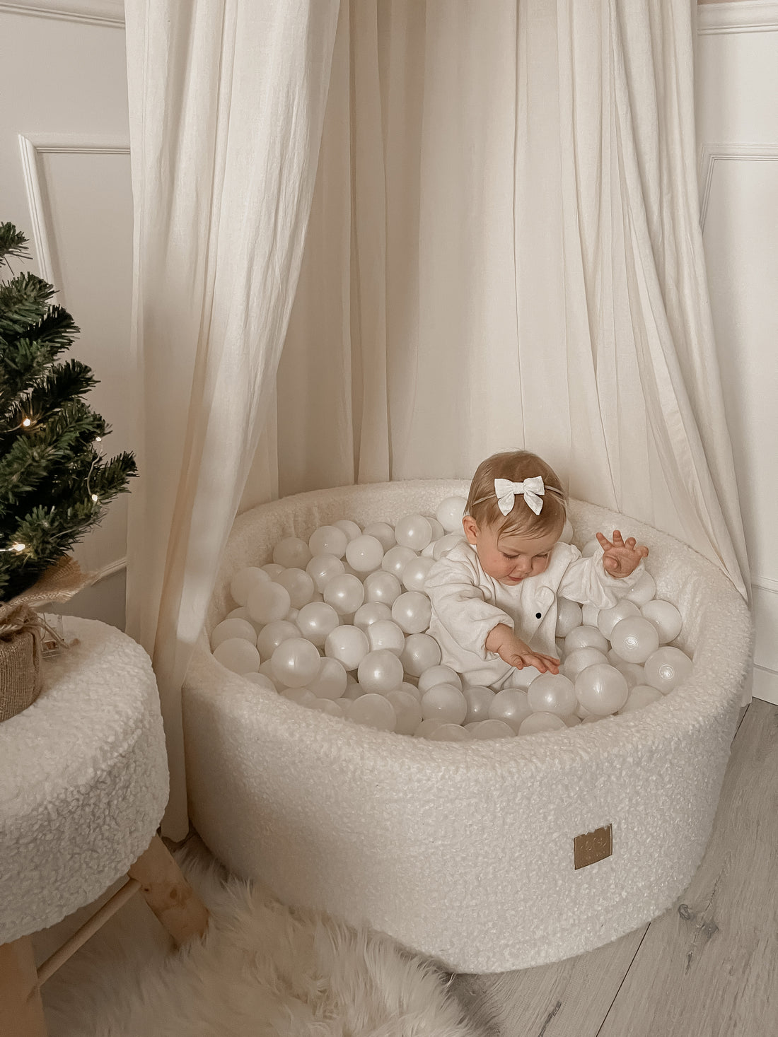 MeowBaby® Piscine à Balles BOUCLE Blanche + 250 Balles | Fosse à balles Boucle |