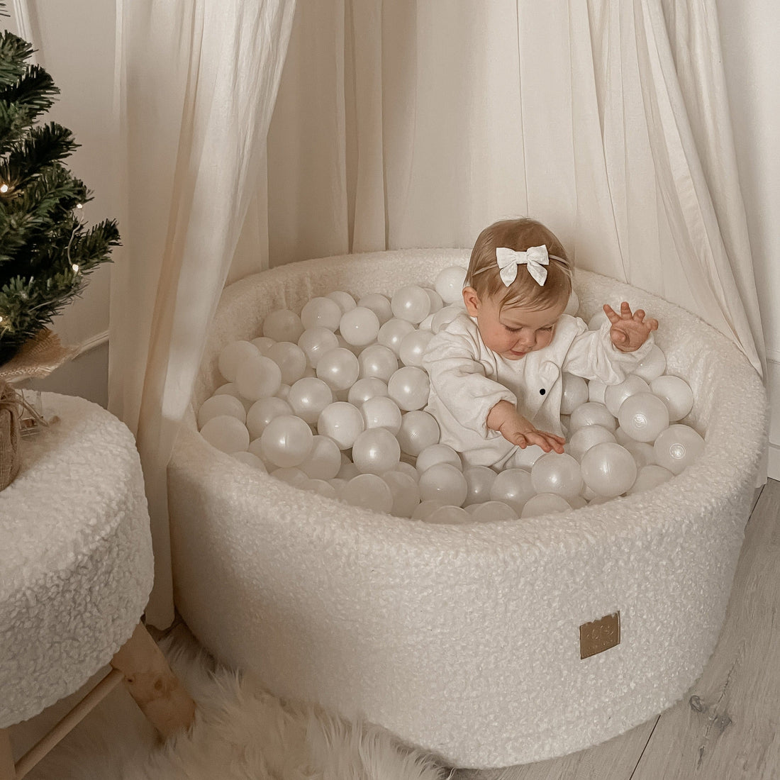 MeowBaby® Piscine à Balles BOUCLE Blanche + 300 Balles | Fosse à balles Boucle |