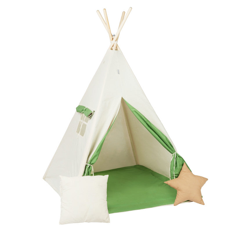 Green Tipi Tent | Green &amp; Cream Tipi | Tipi Tent for Kids | Kids Tipi Tent | Tipi Tent for Babies and Toddlers | Cream Tent | Tipi Tent |